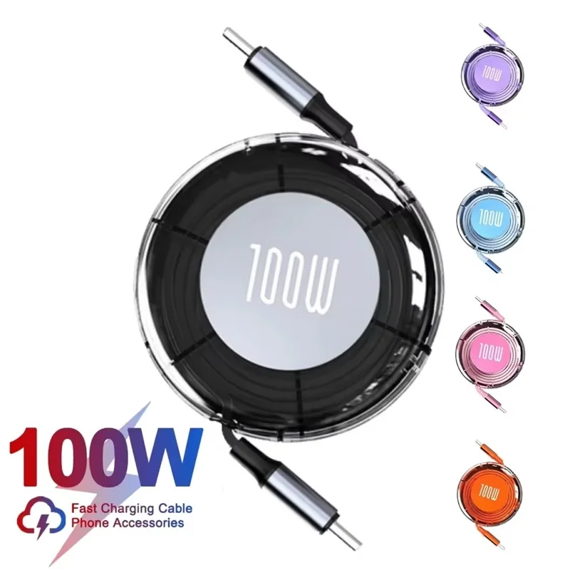 Retractable PD Fast Charging Data Wire For iPhone Xiaomi Huawei Tablet Laptop 100W Type C Charging Cable Fast Charge Accessories