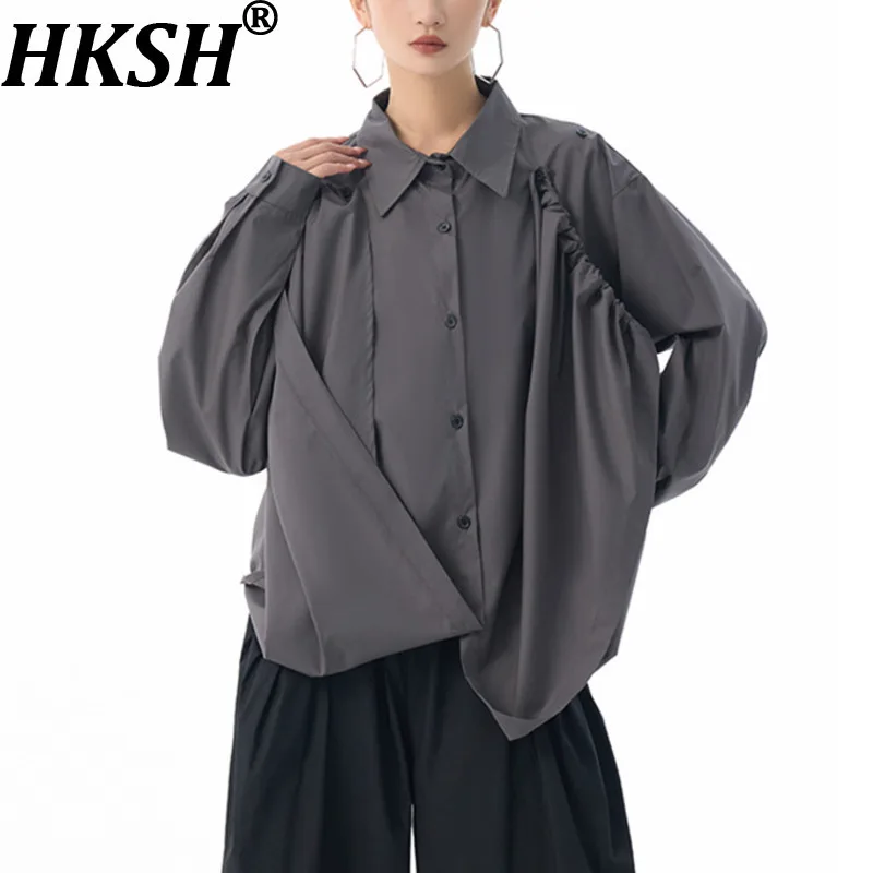 

HKSH весна осень новая женская рубашка с отложным воротником однобортная с длинными рукавами нишевый дизайн элитная блузка шикарный топ HK15489