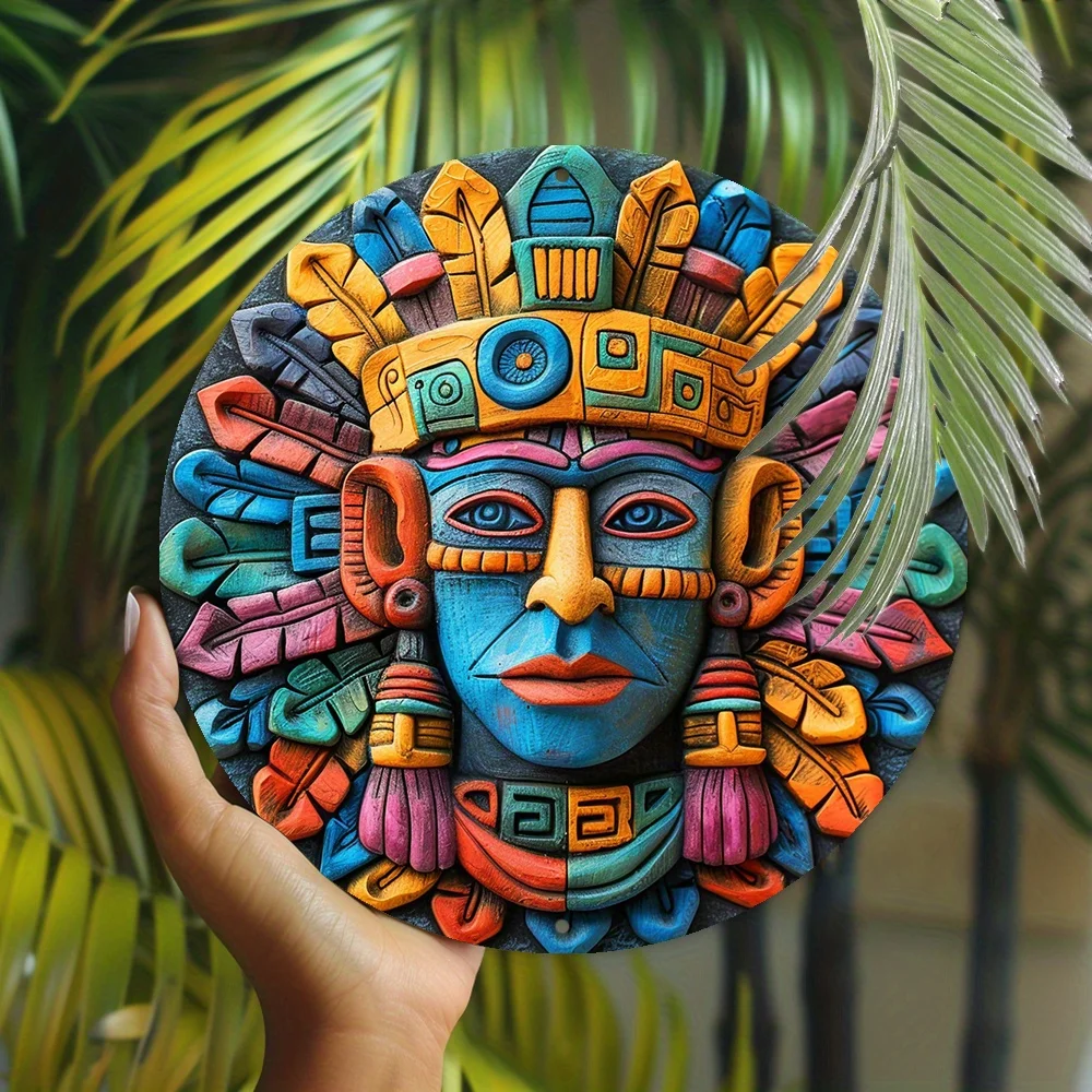 Okrągła aluminiowa dekoracja ścienna „Mystical Charm” Aztec Goddesses 8X8” - idealna do domu, biura lub prezentu na Dzień Matki wystrój domu