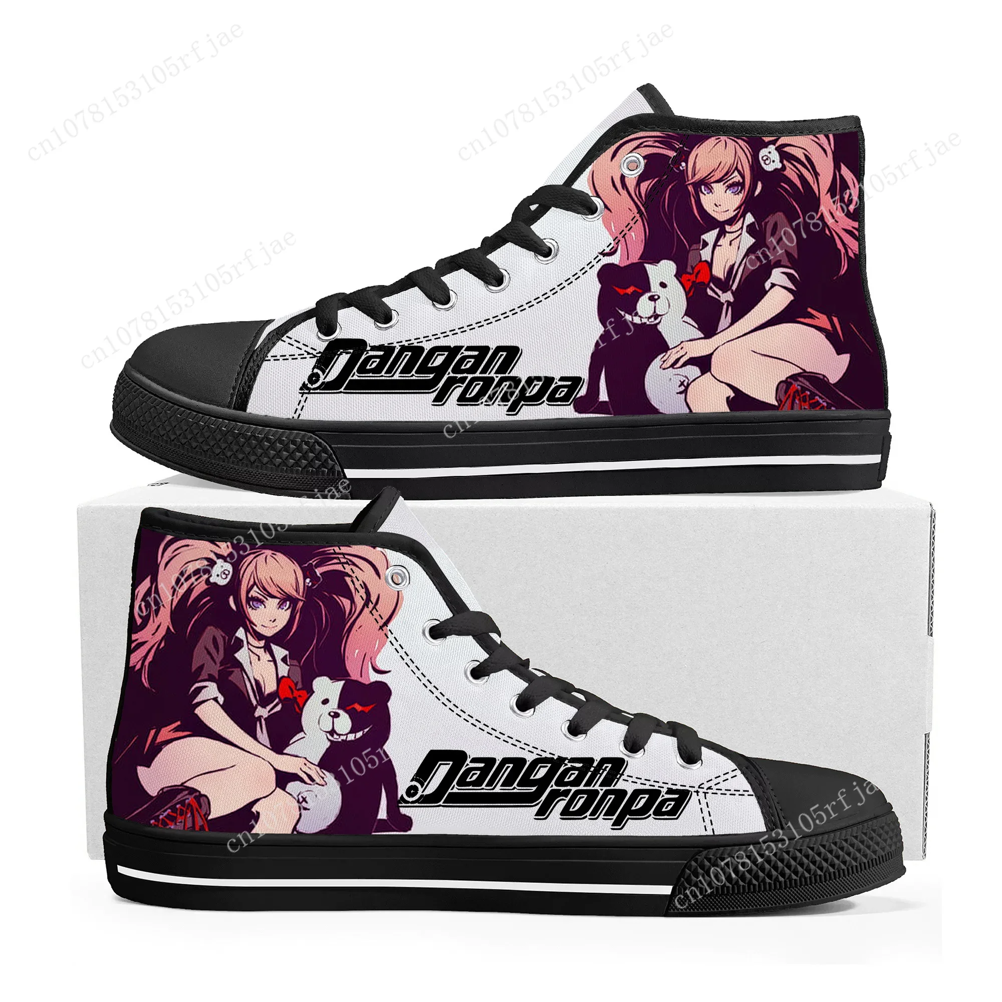 Cartoon Game Danganronpa Junko Enoshima High Top Sneakers Mens Womens High Quality Canvas Sneaker Custom Built Couple Shoes