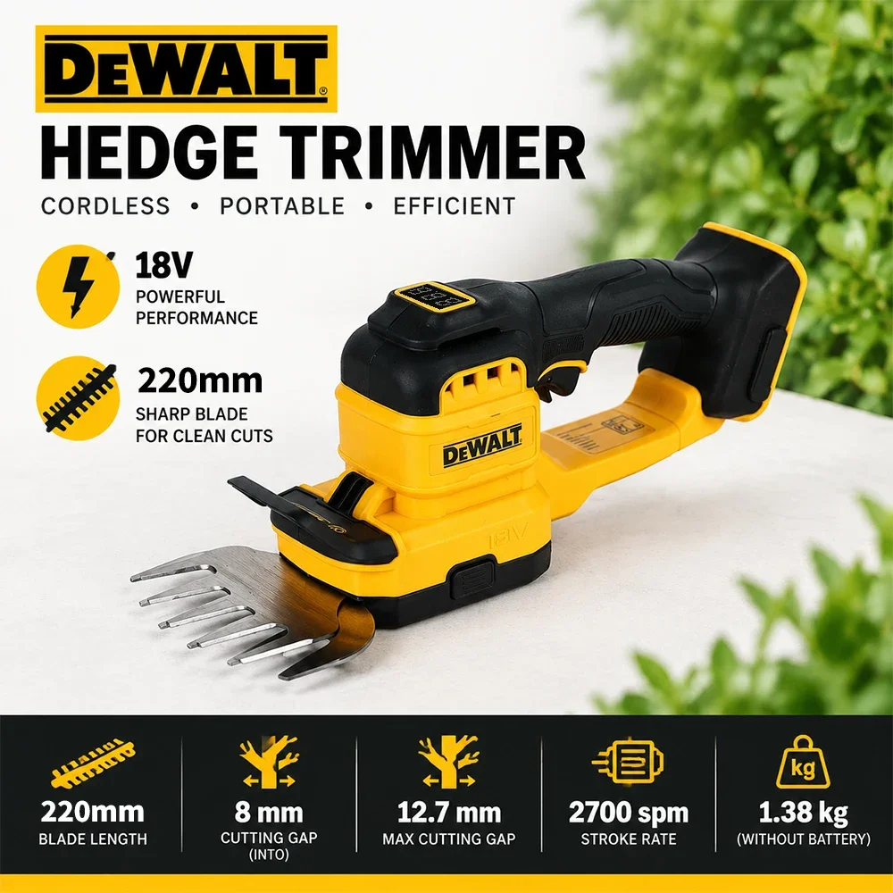 DEWALT DCMHT520N 18V Cordless Hedge Trimmer & Grass Shear, 2-in-1 Garden Care Tool with Interchangeable Blades, Bare Tool Only