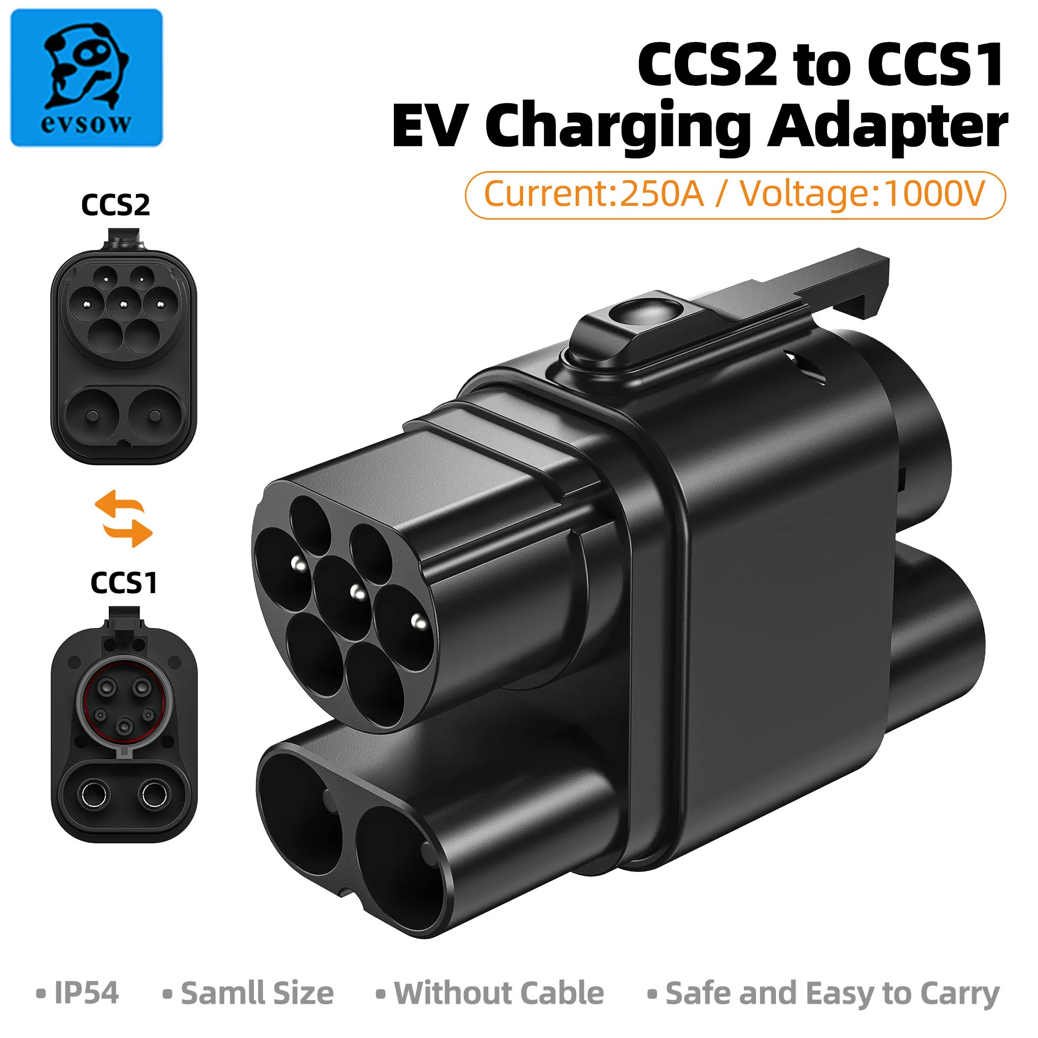 evsow 250A CCS2 To CCS1 EV Charger Adapter DC Fast EV Charging Adapter For Electric Vehicle 1000V CCS2 CCS1 Charging Adapter