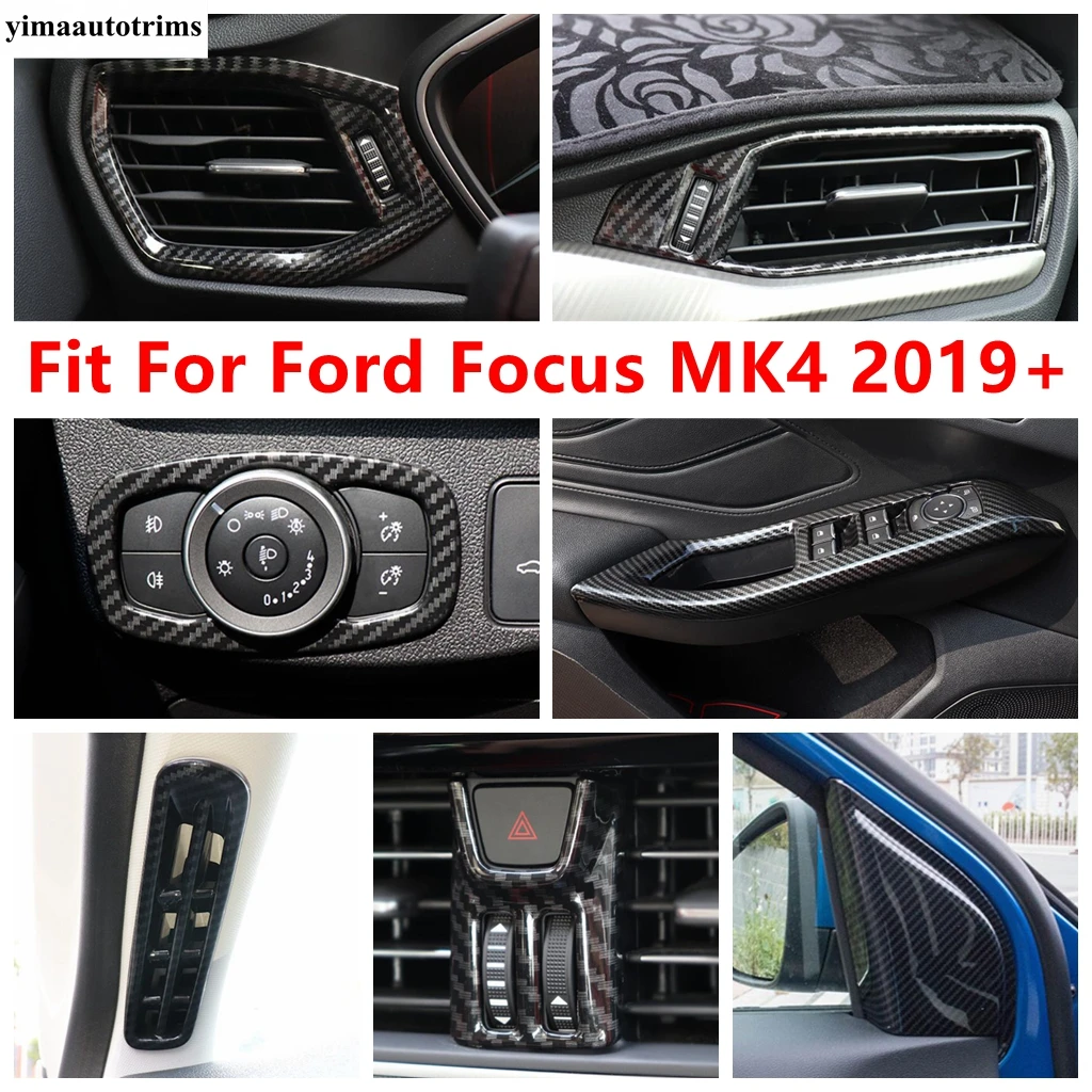 Warning Light / Head Lamp / Air AC Outlet Vent / Window Lift Cover Trim For Ford Focus MK4 2019 - 2024 Carbon Fiber Accessories