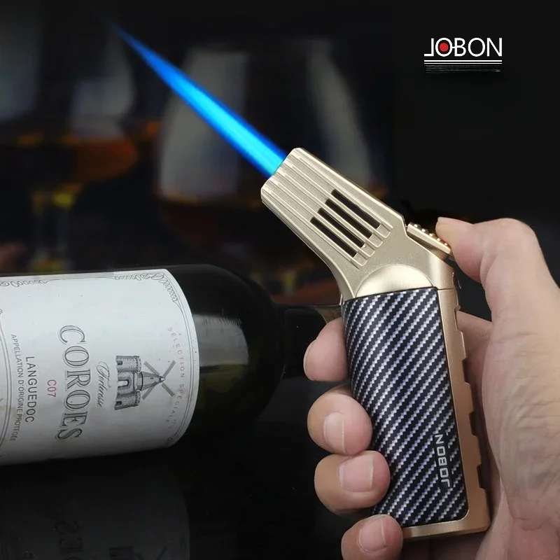 

New JOBON Metal Outdoor Windproof Turbo Blue Torch Butane Gas Lighter Push Ignition Flame Adjustable BBQ Kitchen Cigar Lighters