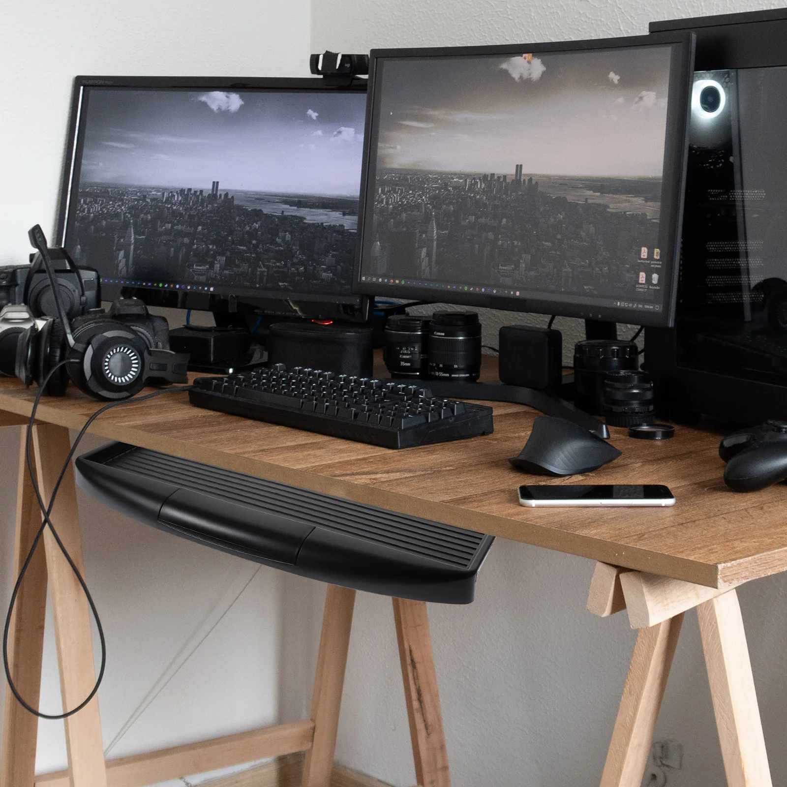 

Keyboard Tray Under Desk Slide-Out Platform Ergonomic Tilt Design Punch-Free Mount Computer Drawer Keyboard Stand Large Extender