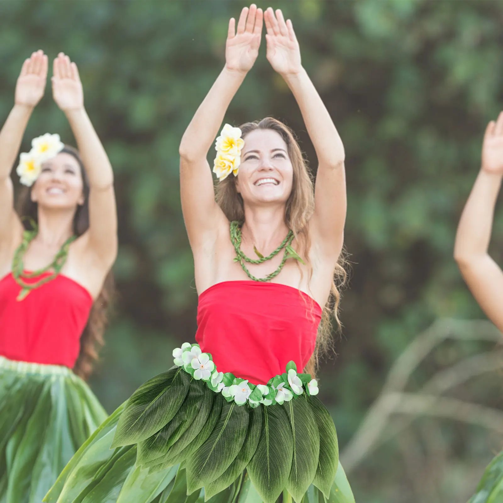 

Imitation Green-edged Floral Dress Beach Skirt 30in Waist 15in Length Adult Size Luau Costume Hawaiian Leaf Grass Skirt