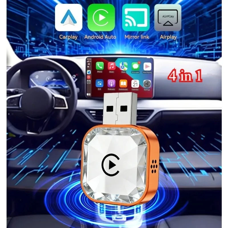 

Обновленный автомобильный AI-бокс 4-в-1 (2026): проводной в беспроводной, Wi-Fi CarPlay, Plug & Play, адаптер Android Auto, AirPlay, MirrorLink, смарт-донгл