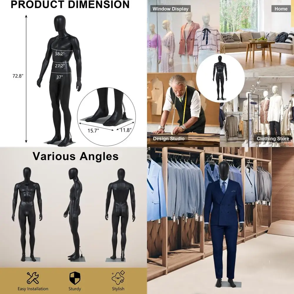 

73-сантиметровый регулируемый мужской манекен с металлической подставкой, идеально подходит для демонстрации в розничных магазинах и презентации одежды, черный