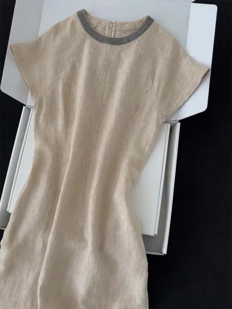 Ele lin t-shirt décontracté Dr jupe Midi classique pré-guerre Sle femme été Faionable Dr