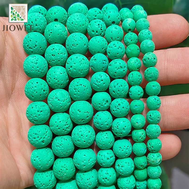 Contas redondas de rocha vulcânica verde, pedra natural, lava, hematita, para fazer jóias, pulseira diy, colar, 15 ''Polegada 4/6/8/10mm