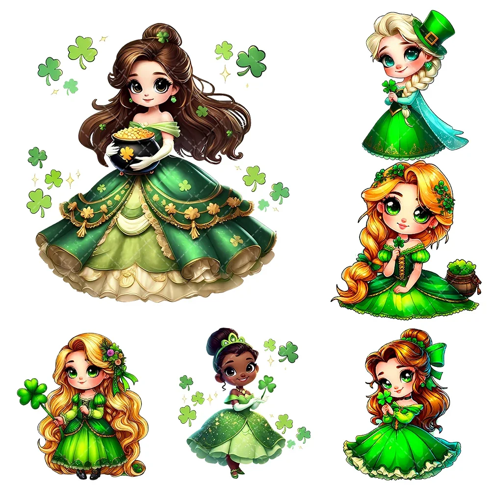 

20cm Disney St Patrick Princess Iron On Heat Transfer Stickers For Clothing Washable T-Shirts Thermal Patch DTF Colorful Vinyl