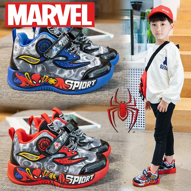 Marvel Kids Running Shoes Spider-Man Creative Boys Shoes Boys Soft Bottom imbottito scarpe Casual Cartoon Single Leather Sneakers