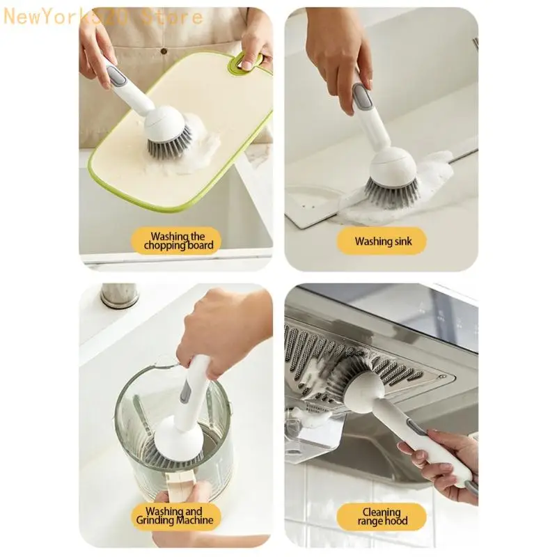 Dishwashing Brush With Press Liquid Dispenser Silicone Bristles Cookware Cleaner For Pots Pans Stovetops Sinks Dish N84C