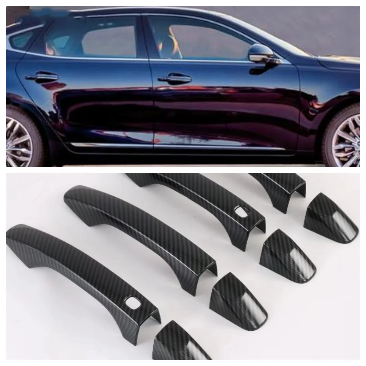 Fit For Kia K7 Cadenza 2019 - 2022 Carbon Fiber Side Door Handle Bowl Cover Trim Protector Sticker Accessories Car Styling