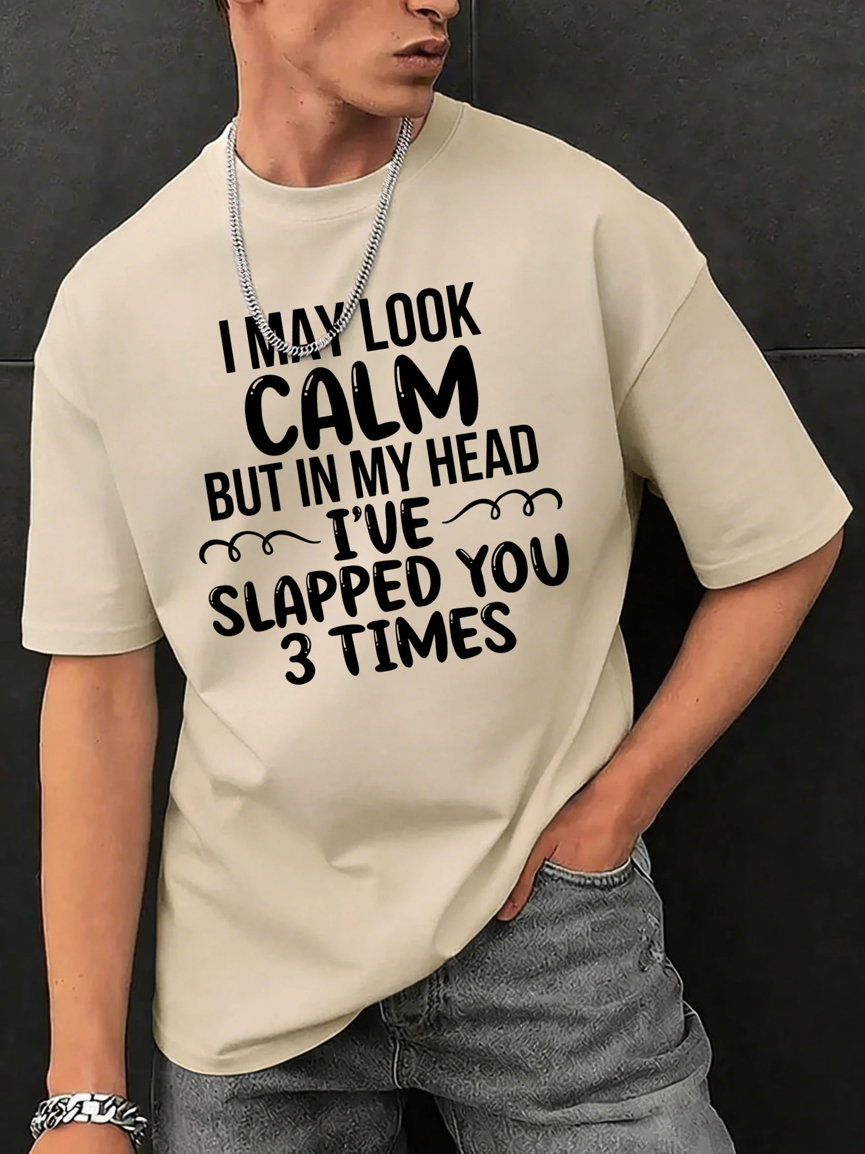 Slapped You 3 Times In My Head Print Herren-T-Shirts aus Baumwolle, Hip-Hop-T-Shirts, O-Ausschnitt, Sommerkleidung, lässig, trendig, All-Match-Kurzarm – Detail 27