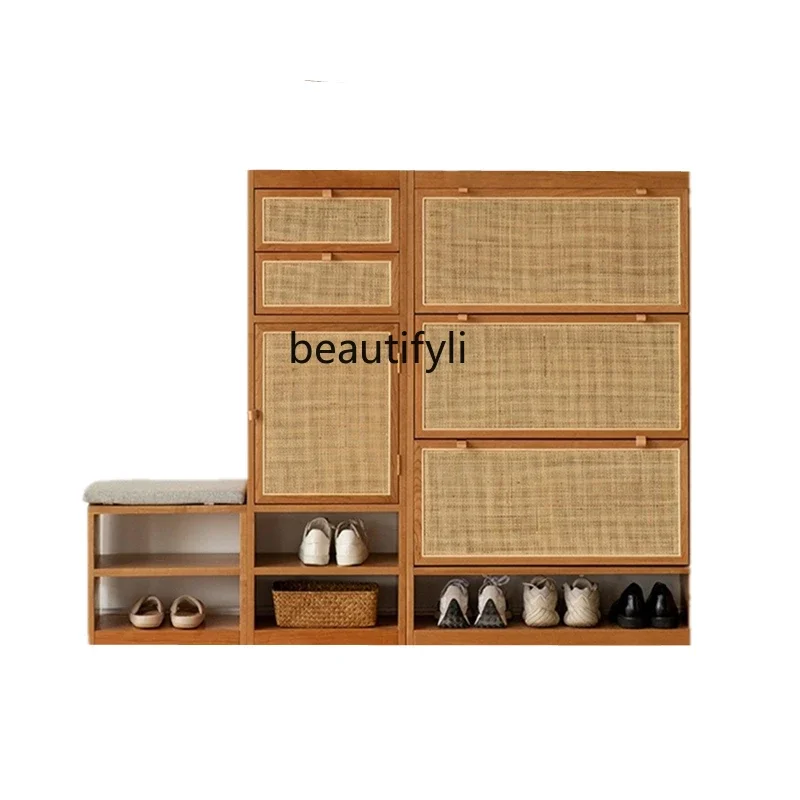 

S Solid Wood Nordic Modern Ultra-Thin Home Storage Shoe Cabinet Door-Turning Storage Cabinet Simple Hallway Entrance Cabinet