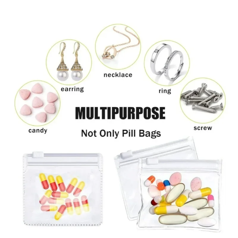 5/50PCS Reusable Pill Bags Protable Jewel Storage Pouch with Sliding Zipper Travel Self-sealing Waterproof Storage Organization