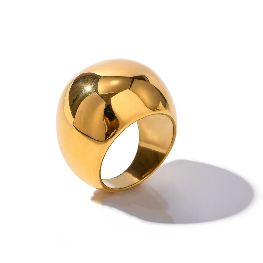 

Stainless Steel Chunky Dome Ring Gold Color Statement Minimalism Smooth Ball Rings For Women Men Non-fading Jewelry Party Gifts