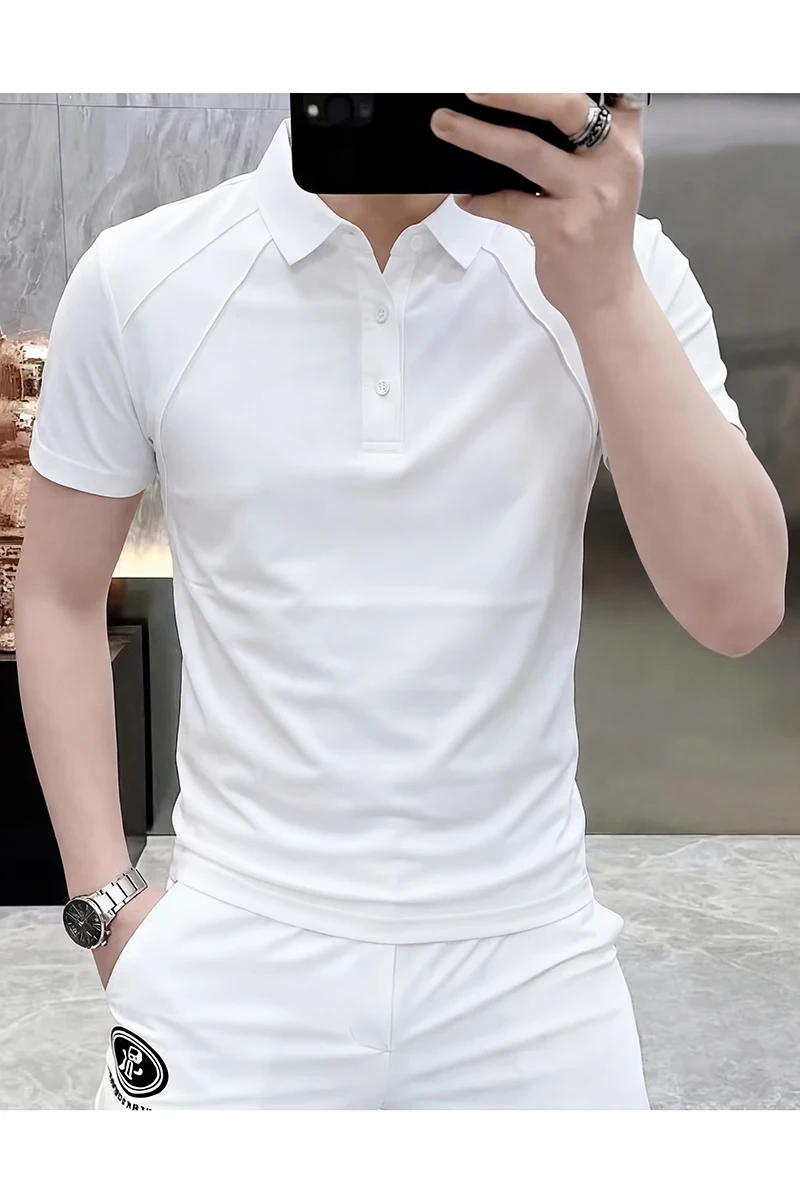 2026 model men's polo shirt with turned-up collar, short-sleeved business shirt for men