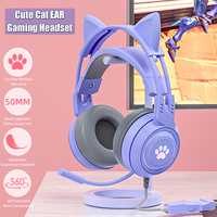 Cute Cat Ear Gaming Headphones with Mic Noise Reduced RGB Pink Girls Headset Gamer Accessories for PS4 Xbox Phone PC Kid Gift