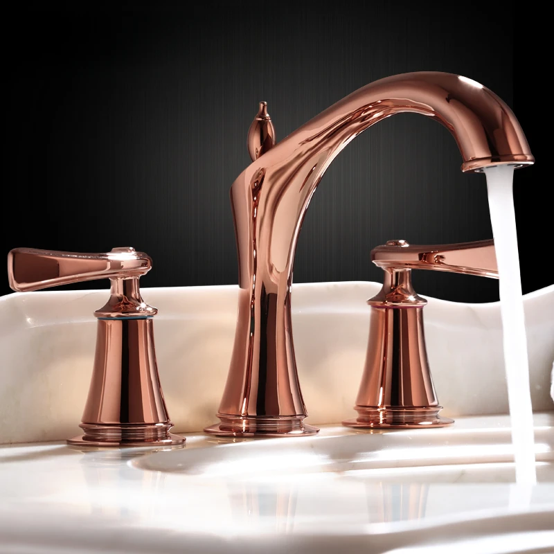 

Lifting rod three-hole hot and cold washbasin faucet washbasin face wash hand basin titanium rose