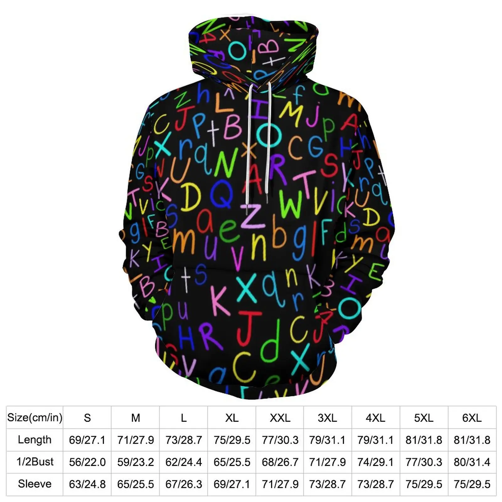 Colorful Letter Print Hoodies Alphabet Soup Classic Oversized Hoodie Women Long-Sleeve Cute Graphic Casual Hooded Sweatshirts