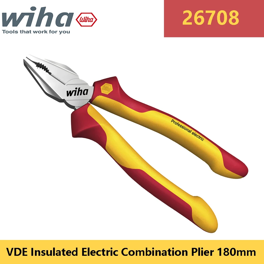 WIHA 26708 1000V VDE Insulated Combination Pliers with Cutting Edge 180mm Professional Electric Cables Wire Cutters