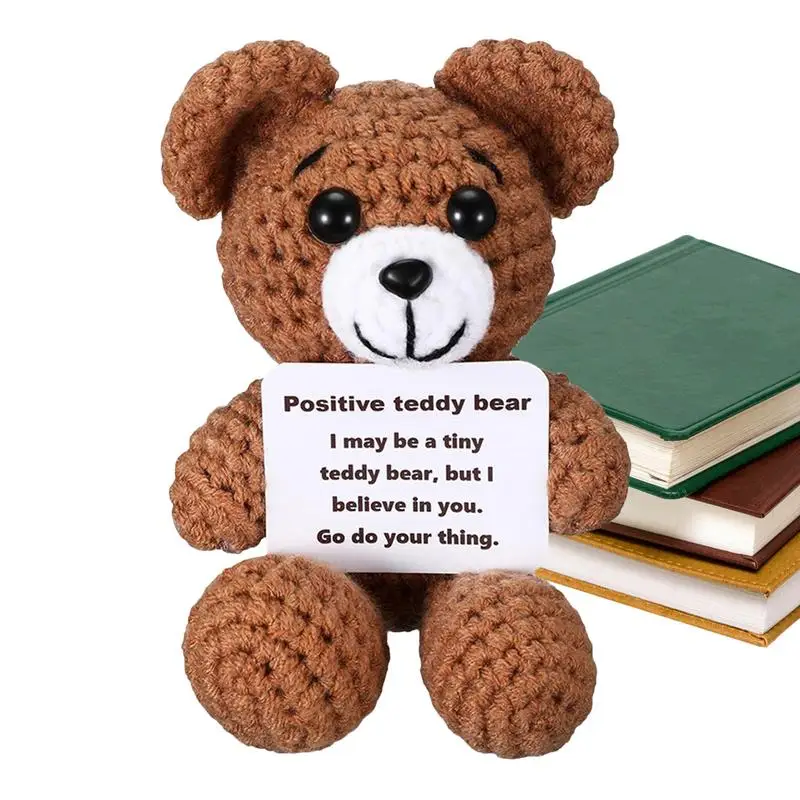 Emotional Support Bear Positive Support Bear Doll Positive Knitting Animals Bear Soft Funny Animal Figure For Children Room