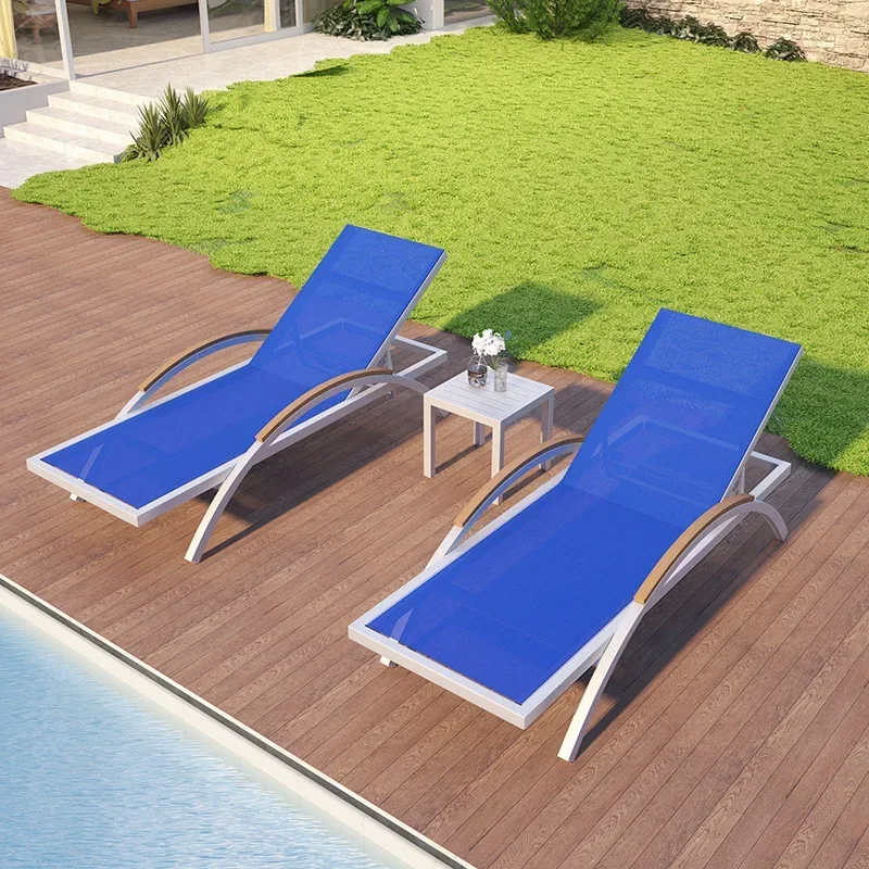 Thicken Aluminum Beach Chair Resort Hotel Sun Lounger Outdoor Leisure Chair Waterproof Fabric Furniture