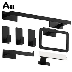 Juego de accesorios de baño, estante de pared negro mate, portarrollos de papel higiénico, gancho para bata, colgador, toallero, barra, anillo, accesorios de baño