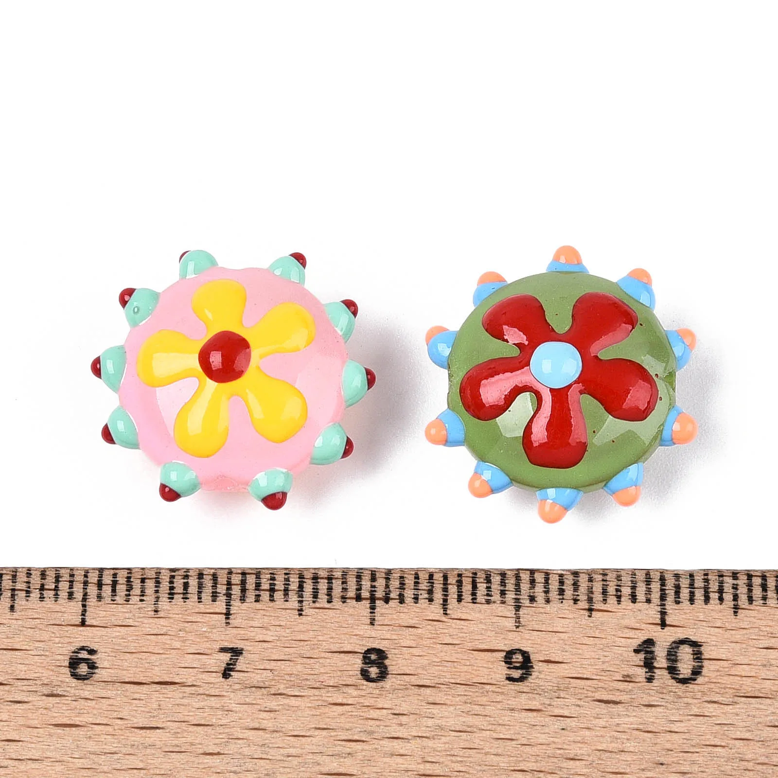 25Pcs Flower Lampwork Bumpy Beads Flat Round with Floral Spacer Bead for Jewelry Making Women DIY Bracelet Necklace Earring