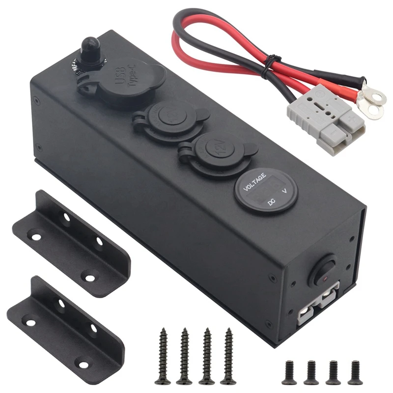 12-24V RV Multifunction 3-In-1 Power Box With 50A Power Cord For Yacht Boat Power Supply Voltmeter Car Charger Easy Install