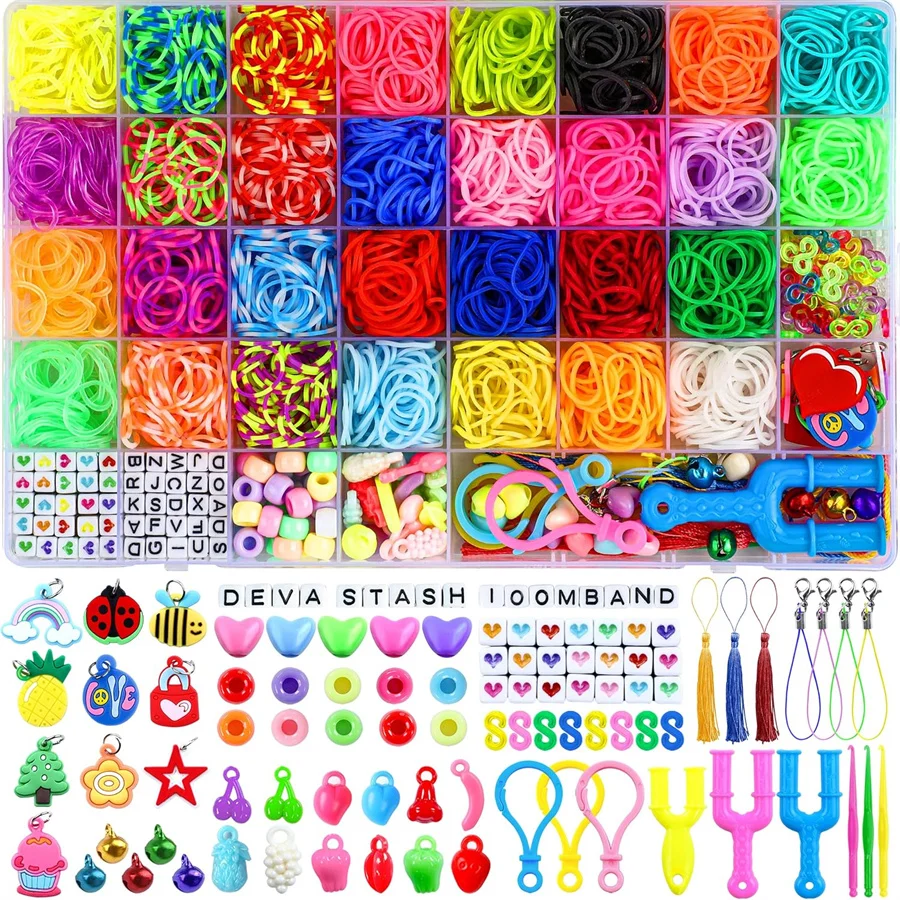 2800pcs+ Loom Bands Kit, 40Grids/Box 30 Colours Loom Band Kits for Includes Clips Charms Beads and All Accessories