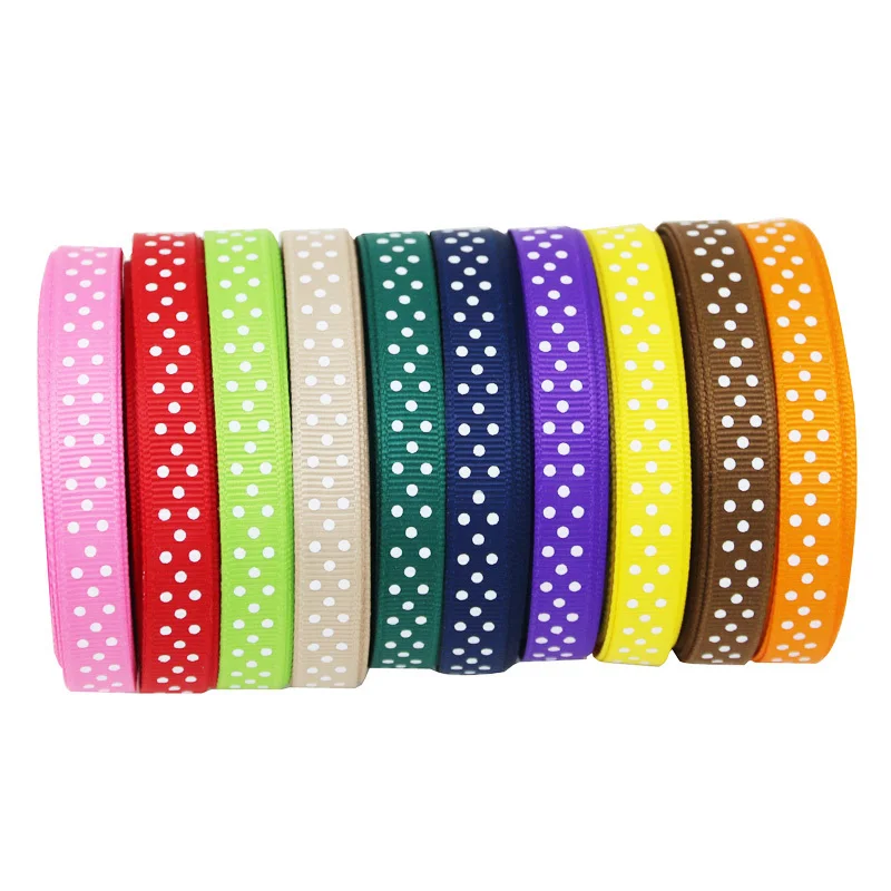 (25yards/roll) 10mm Cartoon Polka Dots Printed Grosgrain Handwork DIY Ribbon Lovely lace Series Colourful Ribbons