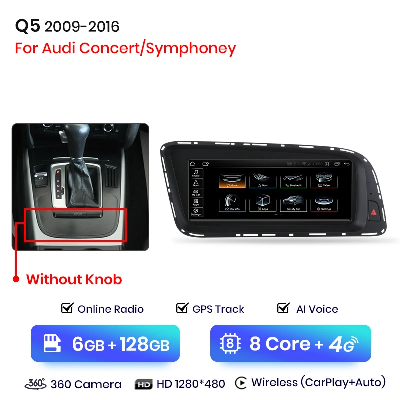 Junsun 8.8 Inch Carplay Voor Apple Car Radio Multimedia Voor Audi Q5 2009-2016 4G Lte Wifi Bluetooth Draadloze Android Auto Stereo