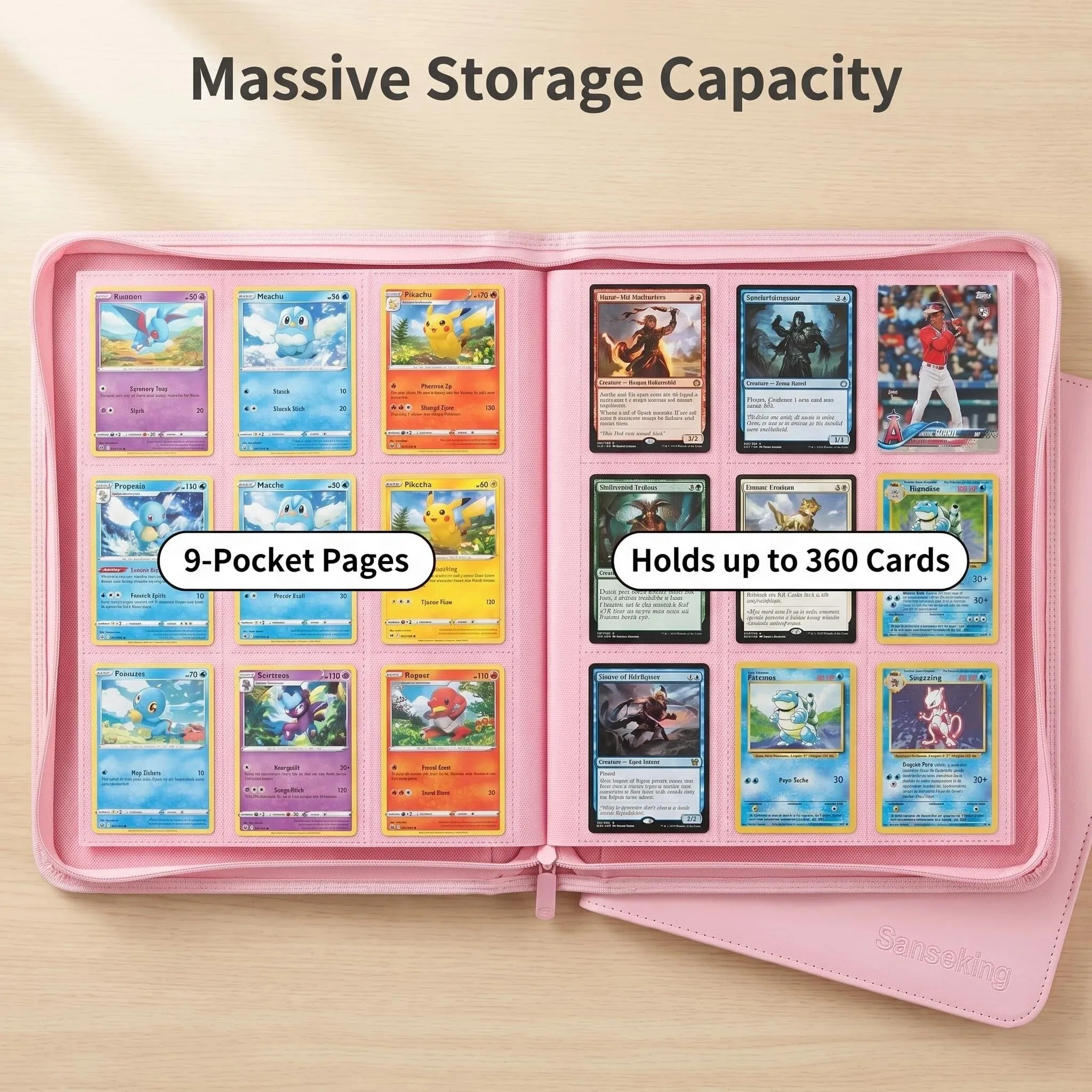 sanseking-360-card-binder-album-de-cartes-a-collectionner-a-9-pochettes-en-cuir-verni-avec-fermeture-eclair-pour-cartes-pokemon-yu-gi-oh-ptcg-porte-cartes-de-visite