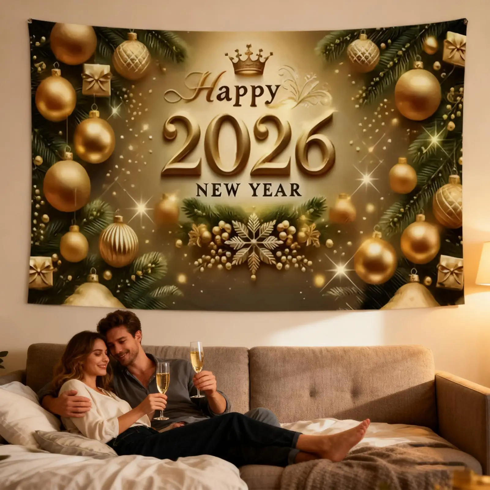 لافتة سنة جديدة سعيدة مقاس 7 × 5 أقدام ذهبية 2026 خلفية جدار علامة زينة السنة الجديدة للحفلات الداخلية والخارجية وعيد الميلاد والمكتب المنزلي #1