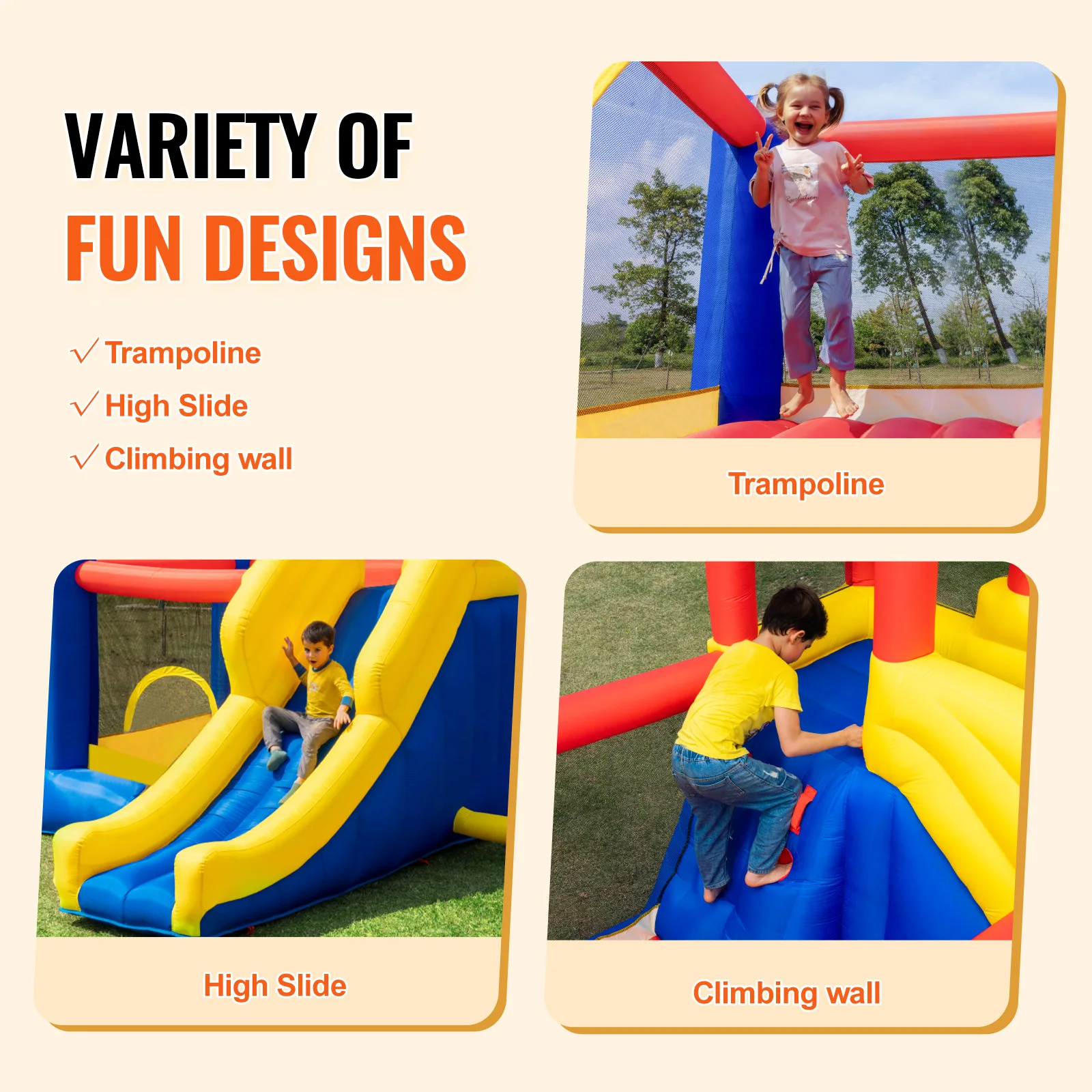 VEVOR Castillo Hinchable Estructura Inflable con Soplador Tobogán y Bolsa de Almacenamiento y Zona de Juegos Inflable al Aire Libre para Niños de 3