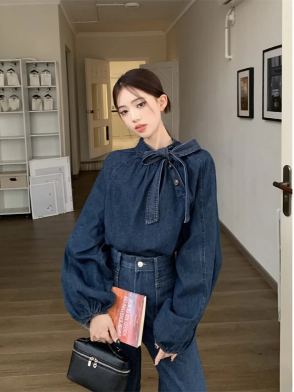 

Женские синие готические рубашки и блузки Y2k с длинным рукавом в стиле Харадзюку, уличная одежда 2000-х годов, винтажная милая рубашка для женщин, топы Blusas