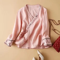 Chinese Cotton and Hemp Embroidery Top Women's Summer New Oriental Hanfu Loose and Comfortable Top Chinese Shirt Chinese Clothes