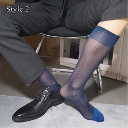 Men Business Formal Sock Translucent Mid-calf Socks Male Sheer Stockings Dress Tube Socks Ultra Thin Summer Socks Black Blue