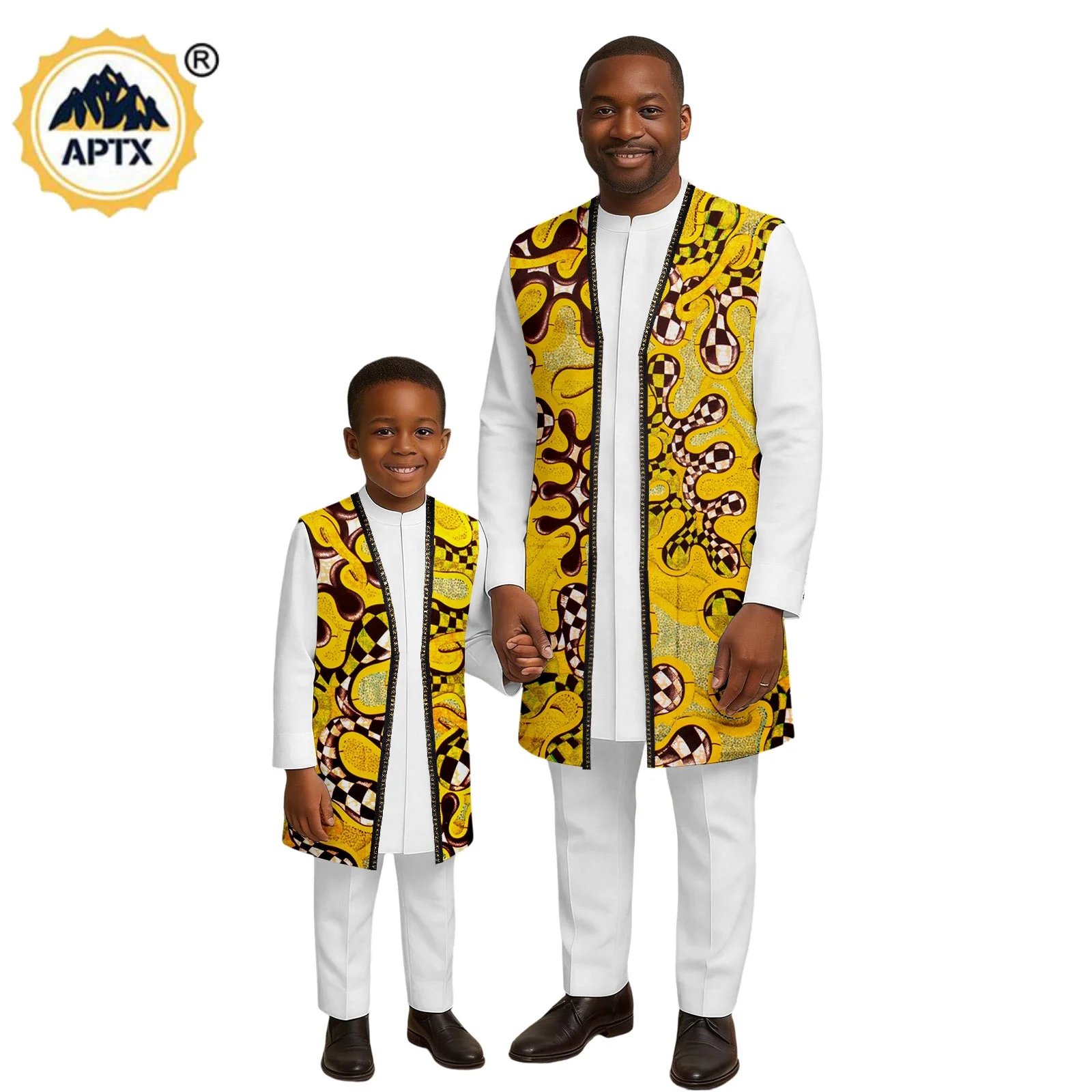 

African Clothes for Family Dashiki Men Outfits Top Shirt and Pant Sets Bazin Riche Father and Son Children Outwear 26F007