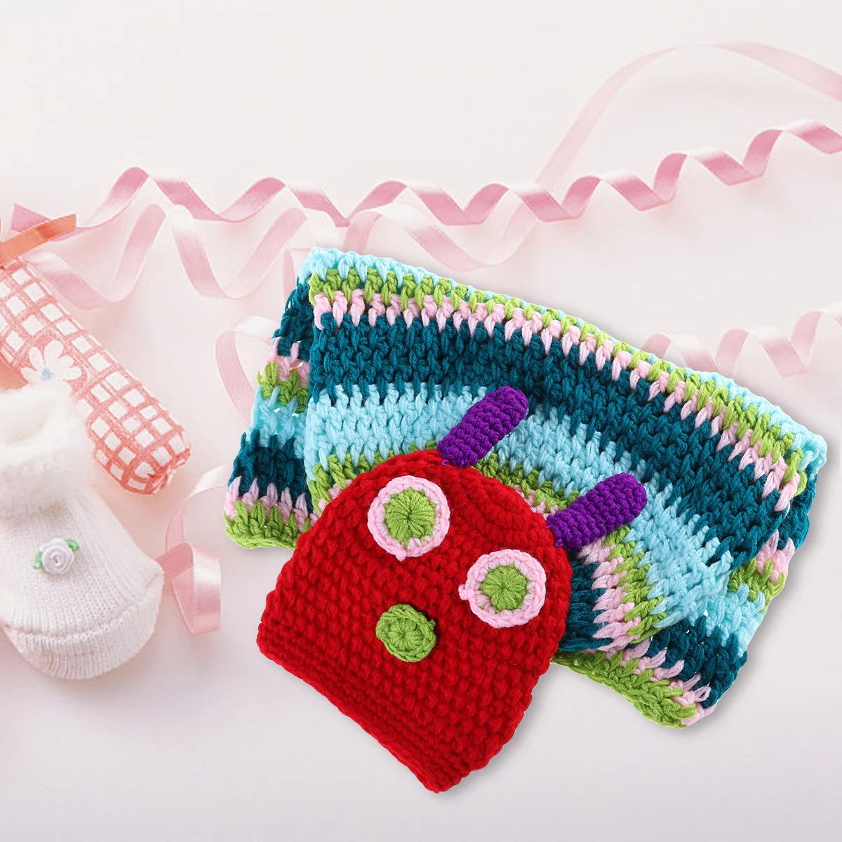 

Baby Photography Props Newborn Hats 3-6 Months Caterpillar Costume Knitted Clothes Crochet Beanie Hat For Infant Photo Shoot