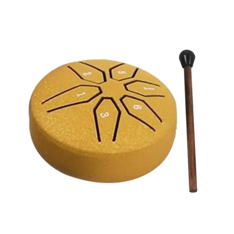 

Rain Drum Instrument 3 Inches Small Musical Instrument With Stick 6 Notes Metal Pocket Percussion Drum Prenatal Education