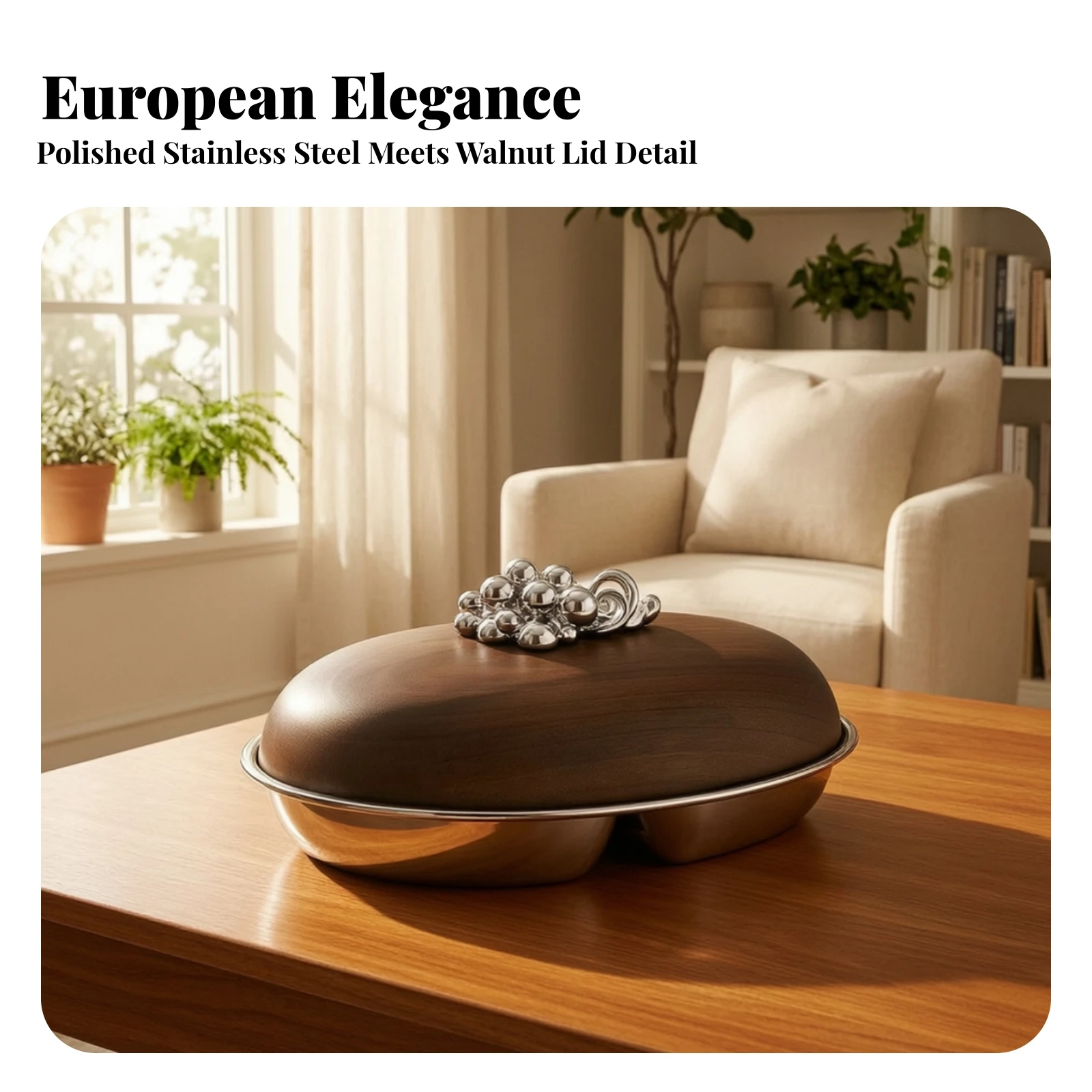 Stainless Steel Container with Wooden Lid Sealed Divided Serving Tray with Lid Divided Snack Serving Tray Partitioned for Hosts