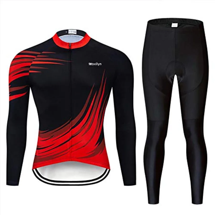 

MOXILYN Men's Quick-Dry Cycling Jersey Set Road Bike Bicycle Shirt + Bib Pants with 9D Gel Padded MTB Riding Clothing kit
