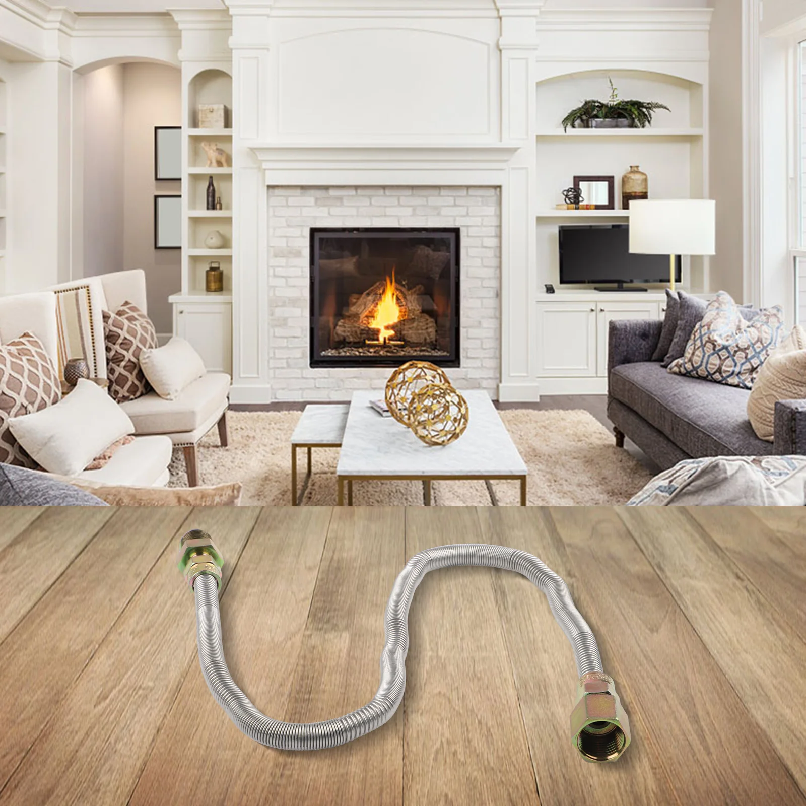 24 Inch Flexible Gas Line Connector Hose 12 Inch OD 38 Inch ID for Use with Natural Gas LP For Fire Pits and For Fireplaces
