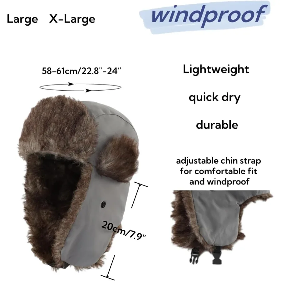 LLmoway الصياد قبعة دافئة فو الفراء قبعة الشتاء مع الأذن اللوحات يندبروف مقاوم للماء قبعات التزلج على الجليد للرجال النساء الطقس البارد