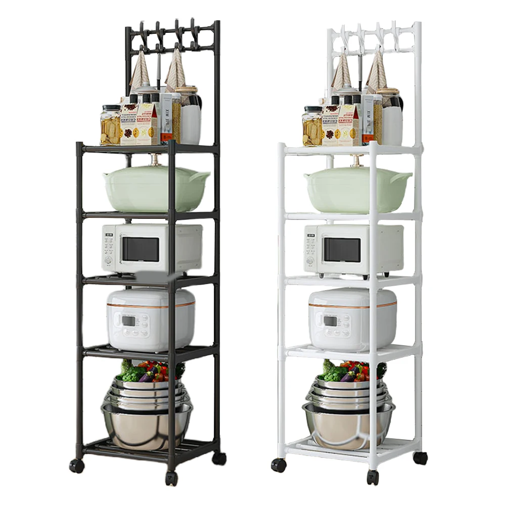 5 Tier Shelving Unit 110LBS Heavy Duty Organizer Shelf with Rolling Wheels for Laundry Bathroom Kitchen Garage Pantry