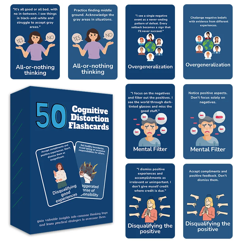 50 Cognitive Distortion Improvement Flash Cards, Cards for Identifying and Adjusting Negative Thinking Patterns, Psychological Counseling Cards, Card Games, Board Games, Essential Games for Family Gatherings, Gifts